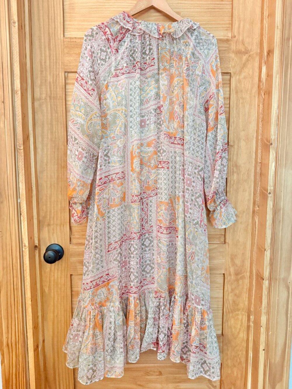 Karlie Chiffon Patchwork Paisley Floral Ruffled Flowy Midi Dress Women's size M - Picture 6 of 6